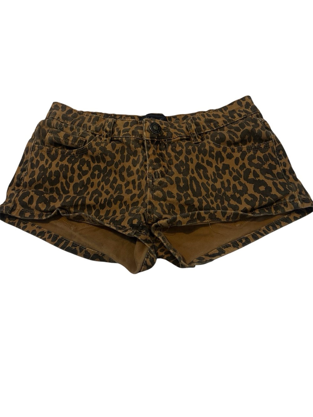 Leopard Print Denim Short - Brown Jean Shorts